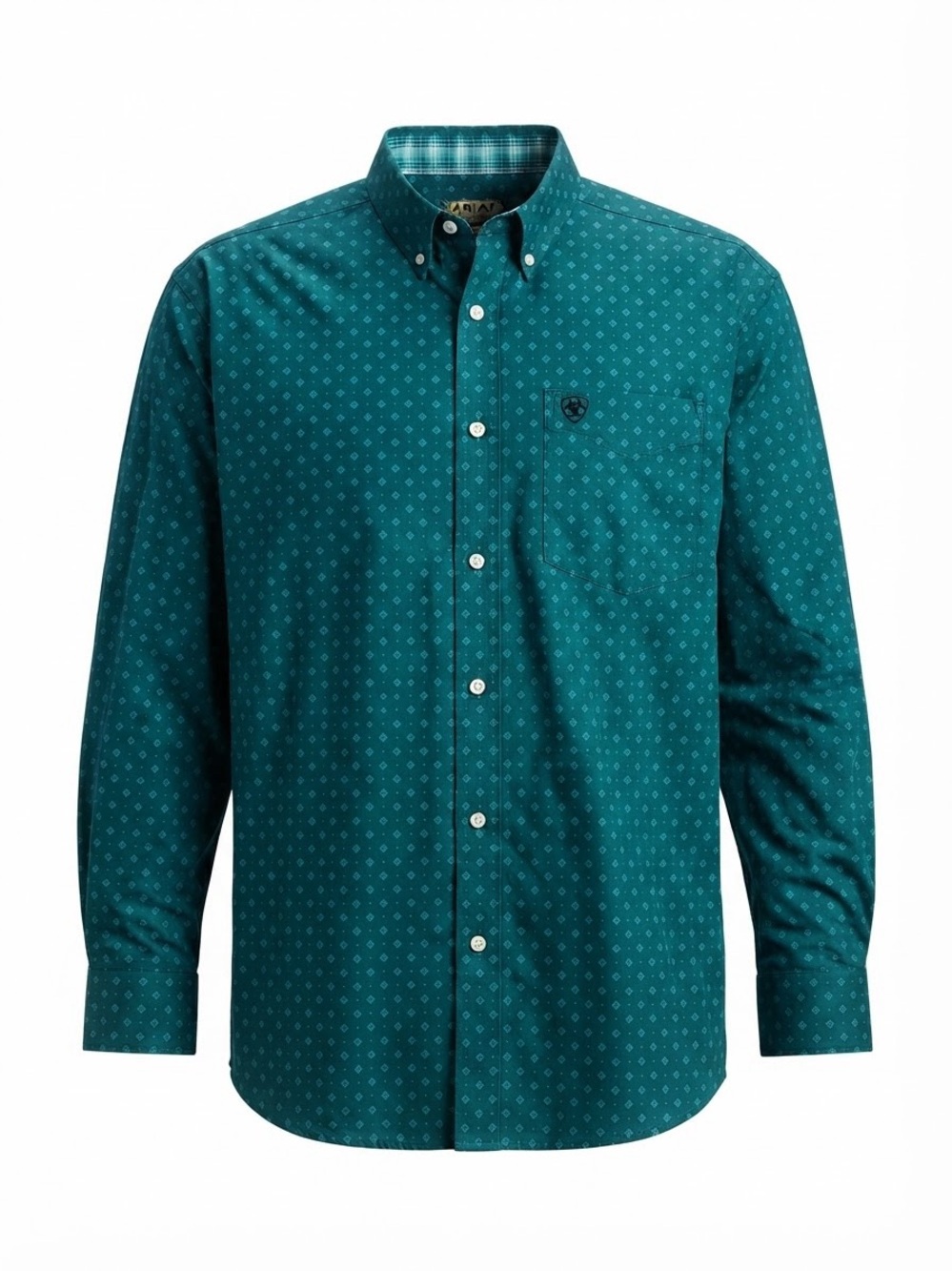 ARIAT Men's Gunnar Long Sleeve Button Down Shirt Teal Geometric 3XL